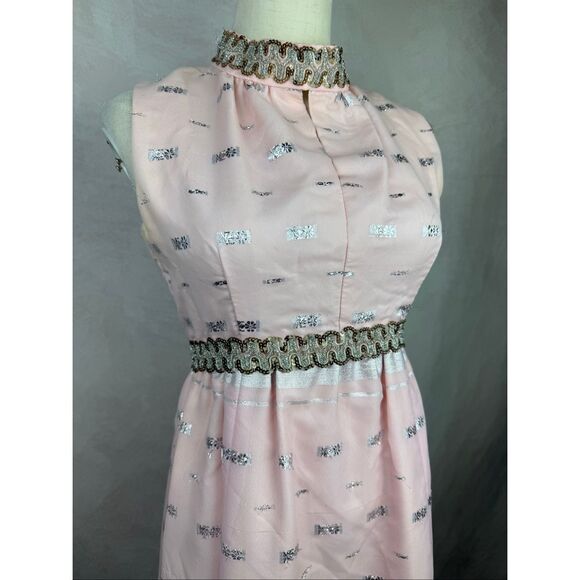 Vintage 1960s Brocade Hostess Dress Mod MCM Size Small READ/FLAWED - Picture 6 of 14